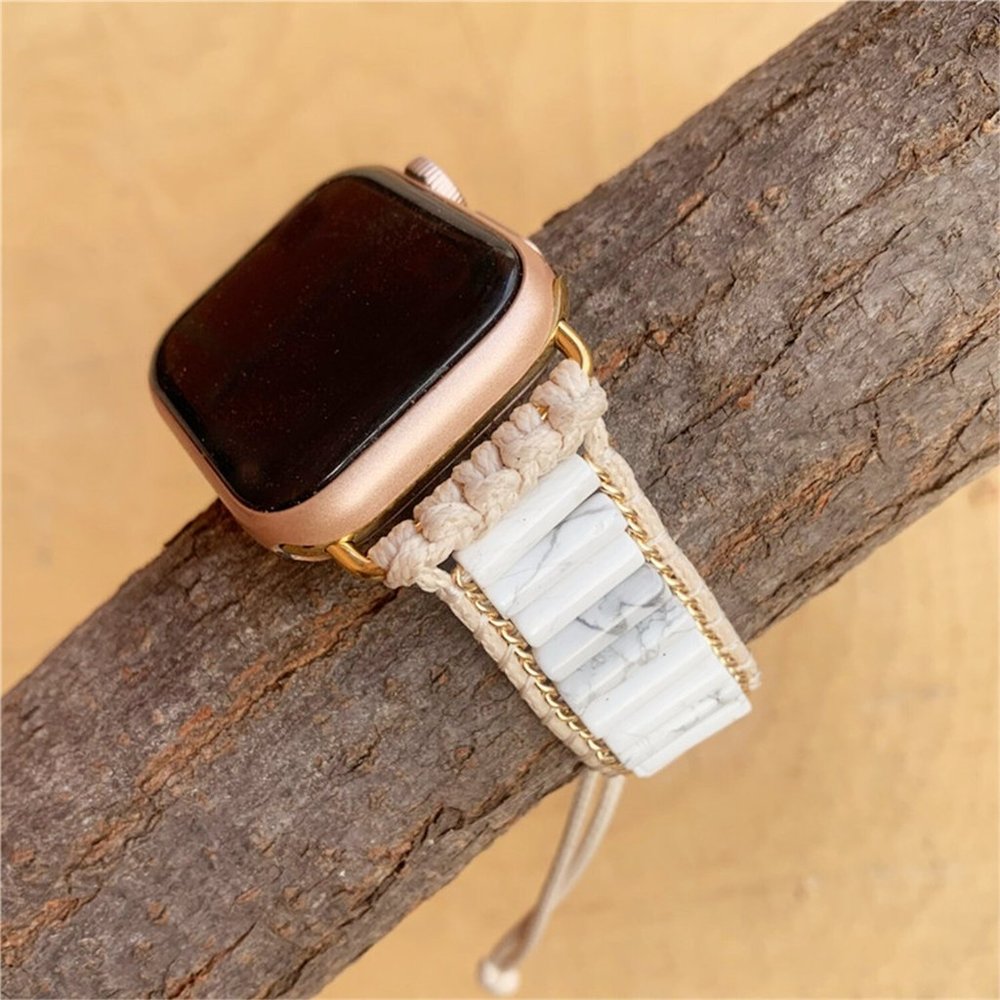Natural Howlite Stone Beaded Strap Braided Watch Band for 38 40mm Apple iWatch